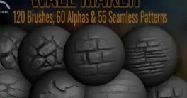 Wall Maker 120 ZBrush Brushes, Alphas, Patterns Free Download