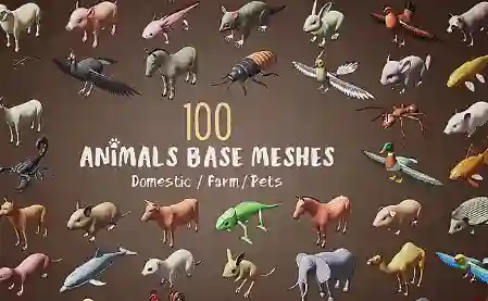 100 Animals Base Meshes (Blender) Download 2026